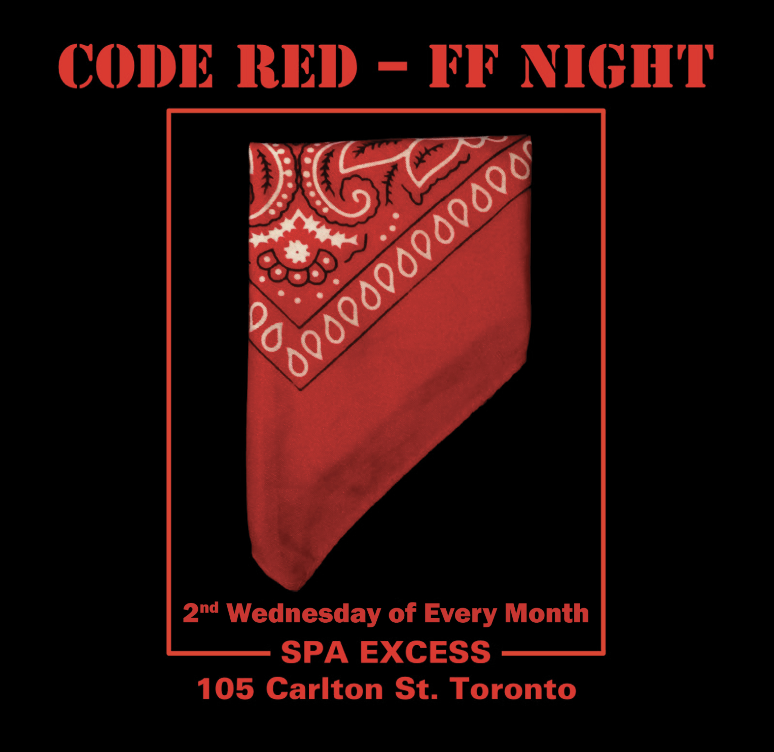 Code Red -- FF Night. Photo of a red hankie, folded to go in a rear pocket.