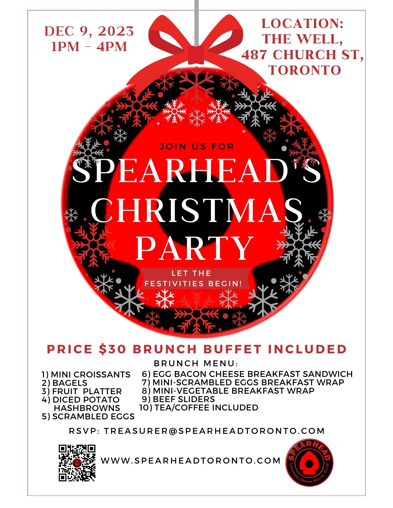 Spearhead Christmas Party, Dec 9 from 1pm-4pm at The Well, 487 Church St, in Toronto. Tcikets $30.