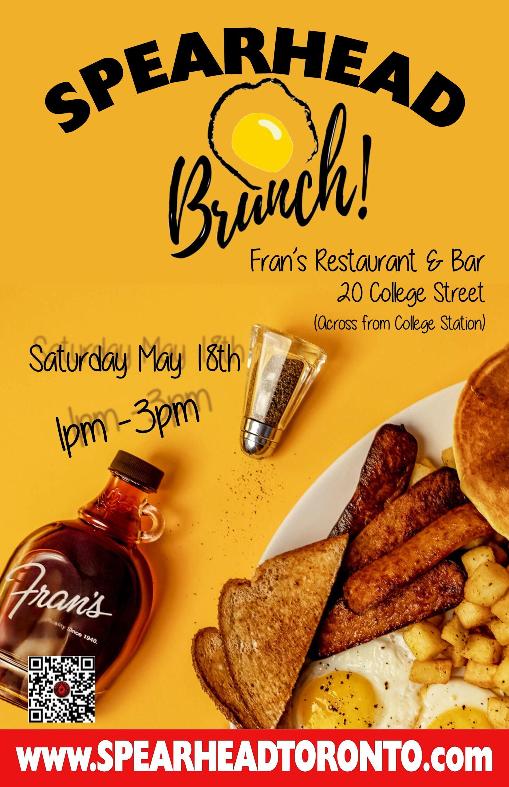 Spearhead Brunch, May 18 1pm-3pm at Fran's, 20 College St